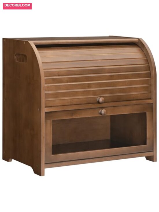 Other - Bamboo 2-Tier Roll-Top Bread Box Storage for Kitchen Countertop
